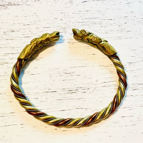 VTG Tri-metal Twisted Bracelet Double Dragon Heads copper, bronze, brass - Picture 8 of 12